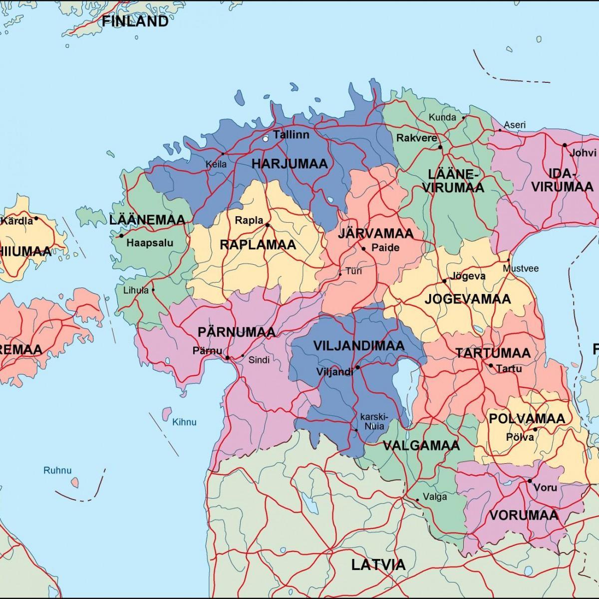 מפה של אסטוניה פוליטי.
