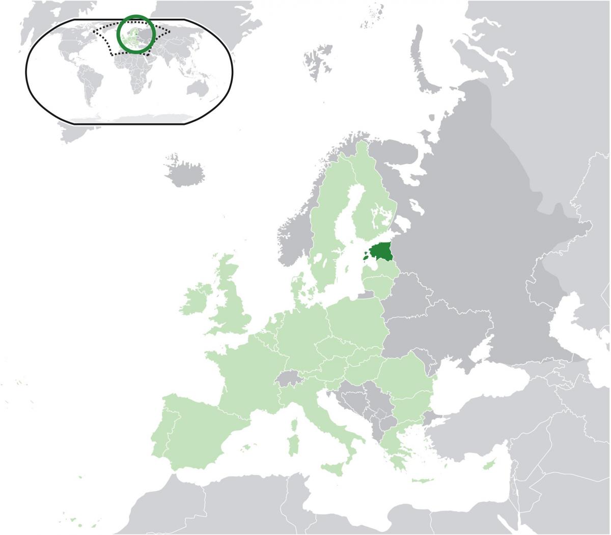 אסטוניה על המפה של אירופה.